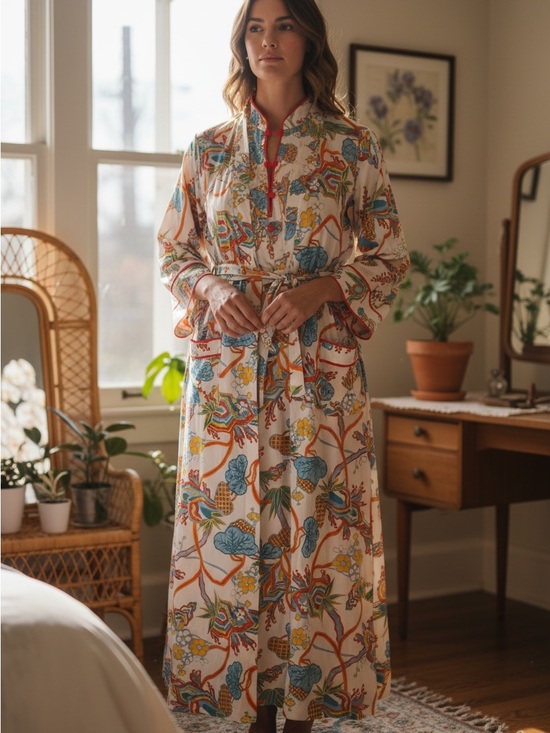 Vanity Fair Other - Vintage Vanity Fair 2-Piece Mandarin Collar Maxi Dress and Duster Robe Set Med